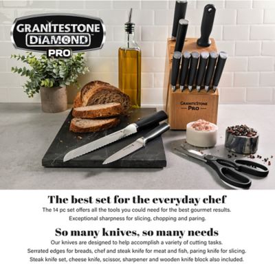 Image showing 5 th Granitestone Nutri Blade Pro 14-Piece Stainless Steel Knife Set Block