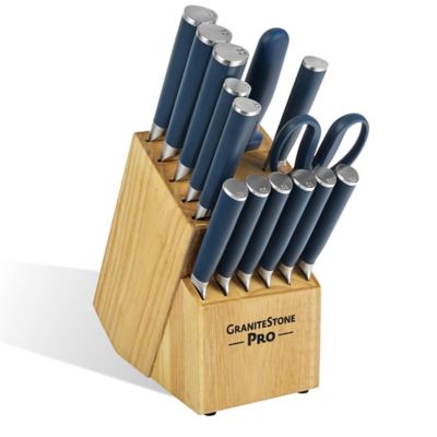 Granitestone Nutri Blade Pro 14-Piece Stainless Steel Knife Set with Block, Blue