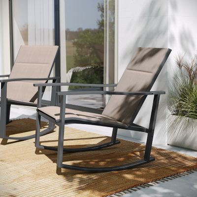 Image showing 5 th Flash Furniture Brazos Set of 2 Outdoor Rocking Chairs with Flex Comfort Material and Metal Frame