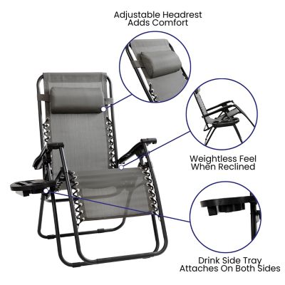 Image showing  Adjustable Folding Mesh Zero Gravity Reclining Lounge Chair with Pillow & Cup Holder Tray, Set of 2, Gray