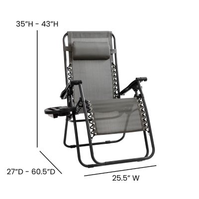 Image showing  Adjustable Folding Mesh Zero Gravity Reclining Lounge Chair with Pillow & Cup Holder Tray, Set of 2, Gray