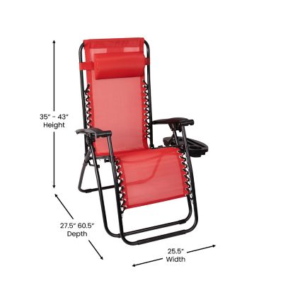 Image showing  Adjustable Folding Mesh Zero Gravity Reclining Lounge Chairs with Pillow and Cup Holder Tray, Red, 2-Pack