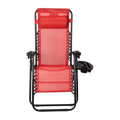 Image showing 7 th Flash Furniture Adjustable Folding Mesh Zero Gravity Reclining Lounge Chairs with Pillow and Cup Holder Tray, Red, 2-Pack