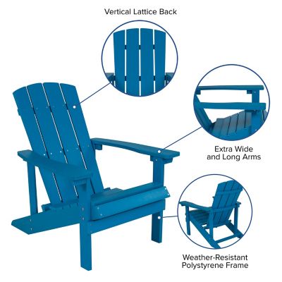 Image showing  Charlestown Set of 2 All-Weather Poly Resin Wood Adirondack Chairs with Cushions for Deck, Porch, and Patio