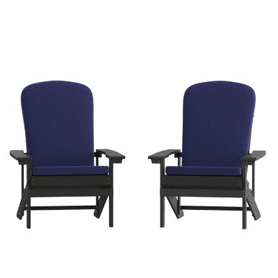 Image showing  Charlestown Set of 2 All-Weather Poly Resin Wood Adirondack Chairs with Cushions for Deck, Porch, and Patio