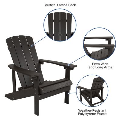Image showing  Charlestown Set of 2 All-Weather Poly Resin Wood Adirondack Chairs with Cushions for Deck, Porch, and Patio