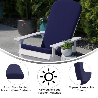 Image showing  Charlestown Set of 2 All-Weather Poly Resin Wood Adirondack Chairs with Cushions for Deck, Porch, and Patio