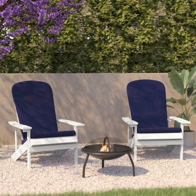 Flash Furniture Charlestown Set of 2 All-Weather Poly Resin Wood Adirondack Chairs with Cushions for Deck, Porch, and Patio