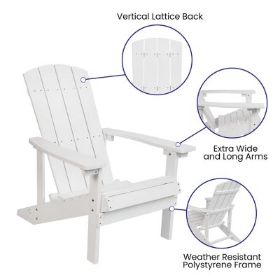 Image showing  Charlestown Set of 2 All-Weather Poly Resin Wood Adirondack Chairs with Cushions for Deck, Porch, and Patio