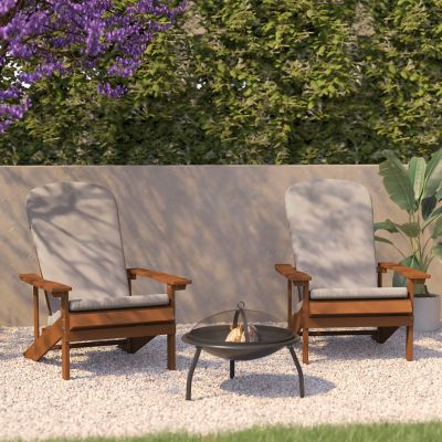 Flash Furniture Charlestown Set of 2 All-Weather Poly Resin Wood Adirondack Chairs with Cushions for Deck, Porch, and Patio
