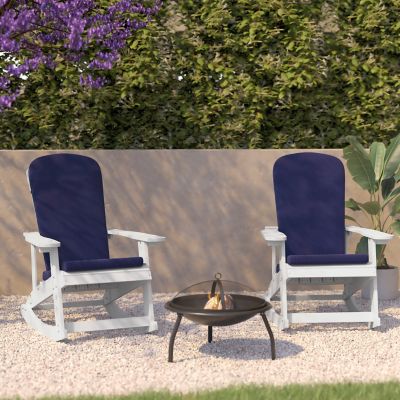 Image showing  Savannah Set of 2 All-Weather Poly Resin Wood Adirondack Rocking Chairs with Cushions for Deck, Porch, and Patio