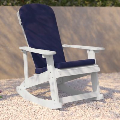 Image showing  Savannah Set of 2 All-Weather Poly Resin Wood Adirondack Rocking Chairs with Cushions for Deck, Porch, and Patio