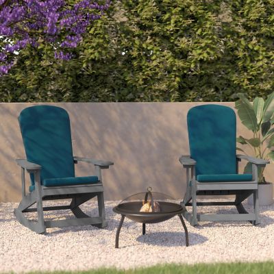 Image showing  Savannah Set of 2 All-Weather Poly Resin Wood Adirondack Rocking Chairs with Cushions for Deck, Porch, and Patio