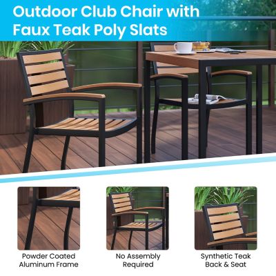 Image showing 1 th Flash Furniture Set of 2 Stackable All-Weather Aluminum Patio Chairs with Faux Teak Slats