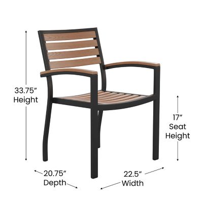 Image showing 3 th Flash Furniture Set of 2 Stackable All-Weather Aluminum Patio Chairs with Faux Teak Slats