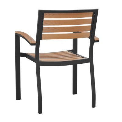 Image showing 4 th Flash Furniture Set of 2 Stackable All-Weather Aluminum Patio Chairs with Faux Teak Slats