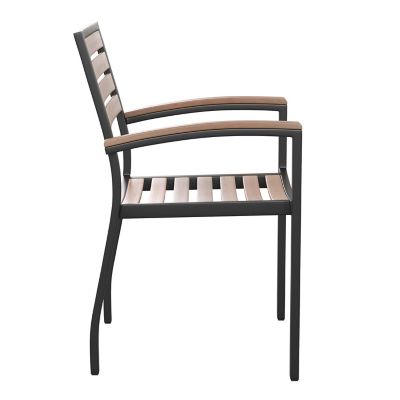 Image showing 5 th Flash Furniture Set of 2 Stackable All-Weather Aluminum Patio Chairs with Faux Teak Slats