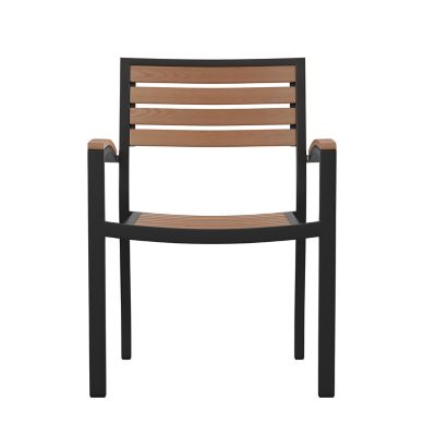 Image showing 6 th Flash Furniture Set of 2 Stackable All-Weather Aluminum Patio Chairs with Faux Teak Slats