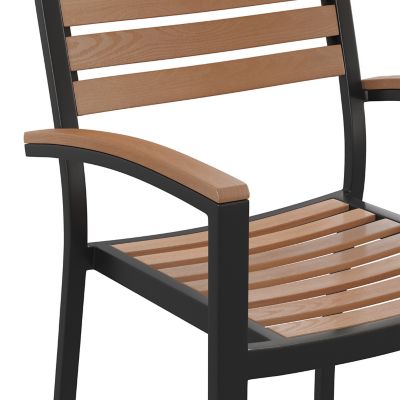 Image showing 8 th Flash Furniture Set of 2 Stackable All-Weather Aluminum Patio Chairs with Faux Teak Slats