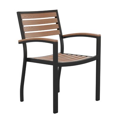 Image showing 9 th Flash Furniture Set of 2 Stackable All-Weather Aluminum Patio Chairs with Faux Teak Slats