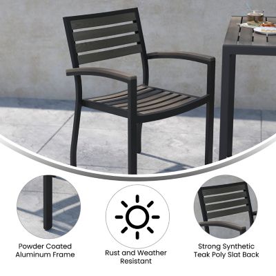 Image showing  Set of 2 Stackable All-Weather Aluminum Patio Chairs with Faux Teak Slats