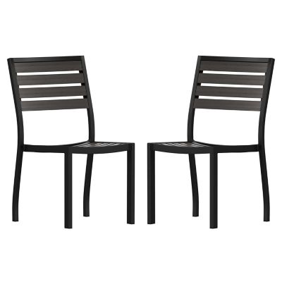 Flash Furniture Lark Outdoor Side Chair with Faux Teak Poly Slats, Set of 2