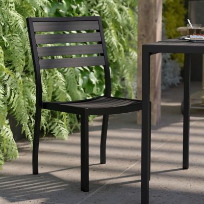 Image showing  Lark Outdoor Side Chair with Faux Teak Poly Slats, Set of 2