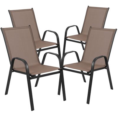 Image showing 1 th Flash Furniture 4 Pack Brazos Series Outdoor Stack Chair with Flex Comfort Material and Metal Frame