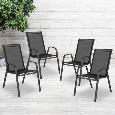 Flash Furniture 4 Pack Brazos Series Outdoor Stack Chair with Flex Comfort Material and Metal Frame