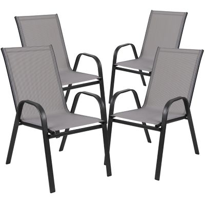 Image showing 1 th Flash Furniture 4 Pack Brazos Series Outdoor Stack Chair with Flex Comfort Material and Metal Frame