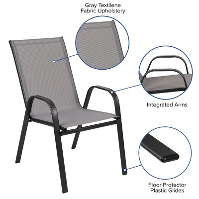 Image showing 6 th Flash Furniture 4 Pack Brazos Series Outdoor Stack Chair with Flex Comfort Material and Metal Frame