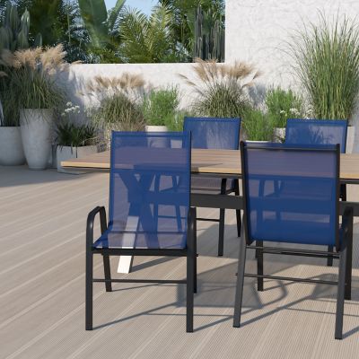 Flash Furniture 4 Pack Brazos Series Outdoor Stack Chair with Flex Comfort Material and Metal Frame