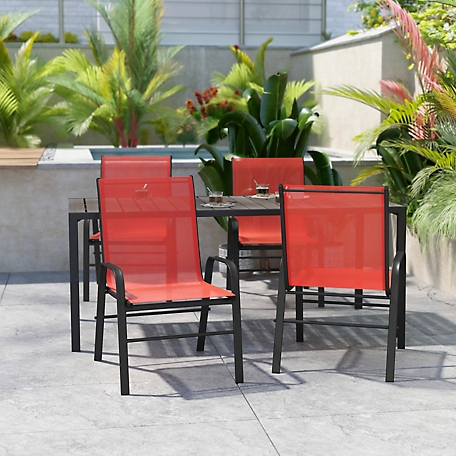 Flash Furniture 4 Pack Brazos Series Outdoor Stack Chair with Flex Comfort Material and Metal Frame