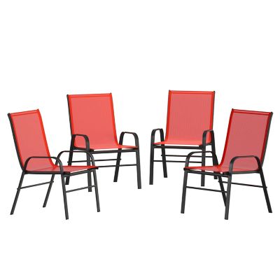 Image showing  4 Pack Brazos Series Outdoor Stack Chair with Flex Comfort Material and Metal Frame