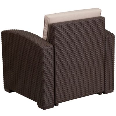 Image showing  Seneca Faux Rattan Patio Chair with All-Weather Cushion, Chocolate