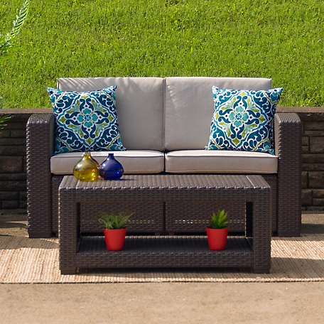 Flash Furniture Seneca Faux Rattan Loveseat with All-Weather Cushions, Chocolate