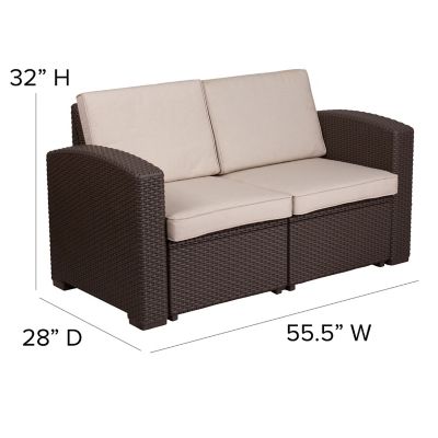 Image showing  55.5 2-Seater Seneca Faux Rattan Patio Loveseat with All-Weather Cushions, Chocolate