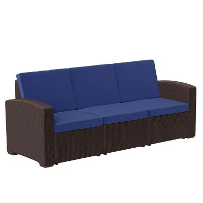Image showing 1 th Flash Furniture Seneca Faux Rattan Sofa with All-Weather Cushions, DAD-SF1-3-BNNV-GG
