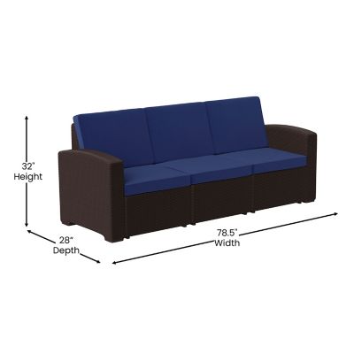 Image showing 3 th Flash Furniture Seneca Faux Rattan Sofa with All-Weather Cushions, DAD-SF1-3-BNNV-GG