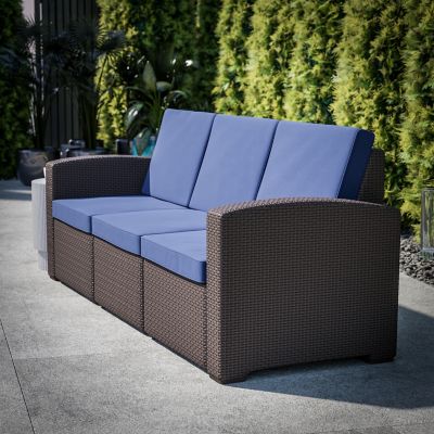 Image showing 4 th Flash Furniture Seneca Faux Rattan Sofa with All-Weather Cushions, DAD-SF1-3-BNNV-GG