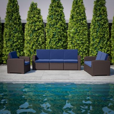 Image showing 5 th Flash Furniture Seneca Faux Rattan Sofa with All-Weather Cushions, DAD-SF1-3-BNNV-GG