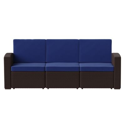 Image showing 8 th Flash Furniture Seneca Faux Rattan Sofa with All-Weather Cushions, DAD-SF1-3-BNNV-GG