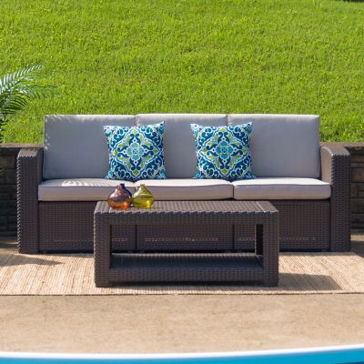 Flash Furniture Seneca Faux Rattan Sofa with All-Weather Cushions, DAD-SF1-3-GG