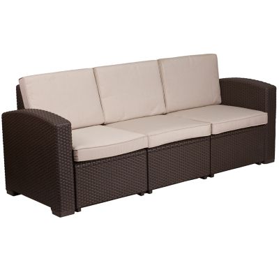 Image showing  Seneca Faux Rattan Sofa with All-Weather Cushions, DAD-SF1-3-GG