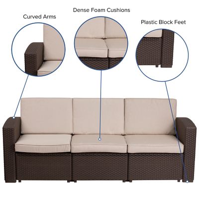 Image showing  Seneca Faux Rattan Sofa with All-Weather Cushions, DAD-SF1-3-GG
