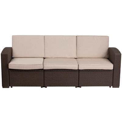 Image showing 6 th Flash Furniture Seneca Faux Rattan Sofa with All-Weather Cushions, DAD-SF1-3-GG