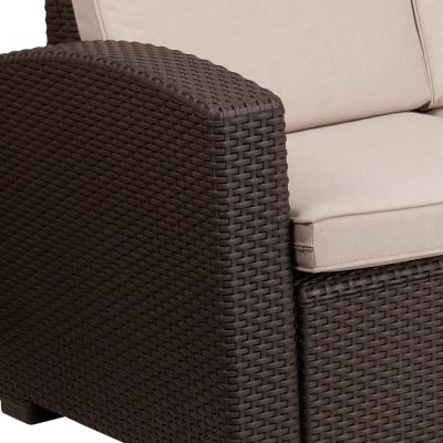 Image showing 7 th Flash Furniture Seneca Faux Rattan Sofa with All-Weather Cushions, DAD-SF1-3-GG