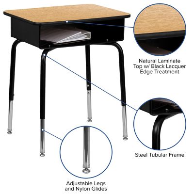 Image showing  Student Desk with Open Front Metal Book Box