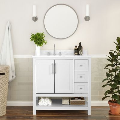 Flash Furniture Bathroom Vanity with Sink, Open Storage, and Storage Drawers