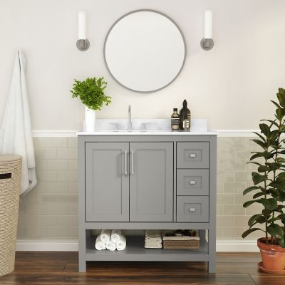 Flash Furniture Bathroom Vanity with Sink, Open Storage, and Storage Drawers